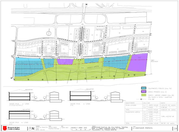 Plànol detallat de la modificació del pla parcial de Central Mar entre el carrer Tellinaires i el passeig marítim de Gavà Mar (Febrer de 2007)